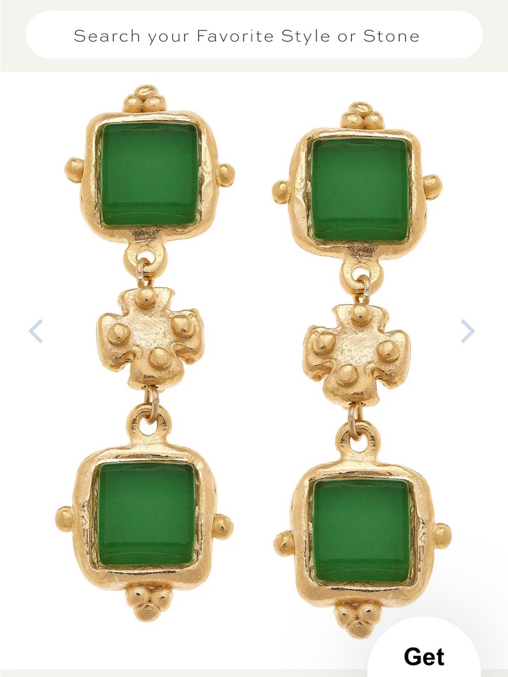 Susan Shaw Gold-Tone Green Glass Drop Earrings